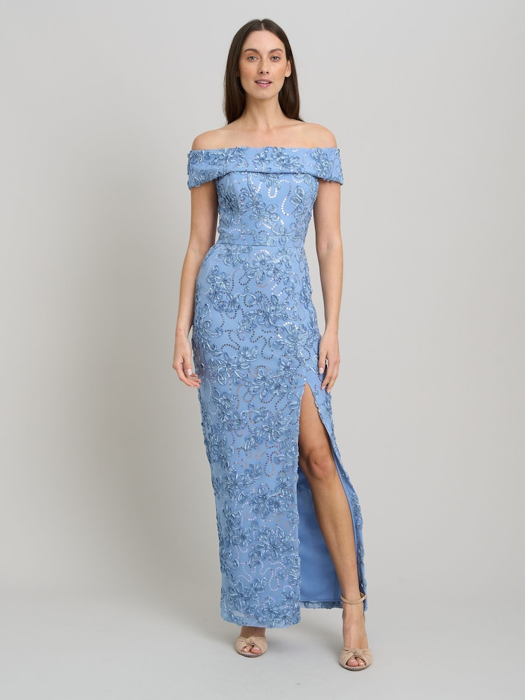 Gina Bacconi Blue Janette Embroidered Sequin Off-Shoulder Maxi Dress - Image 5 of 5