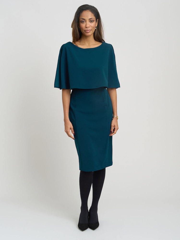 Gina Bacconi Green Gillian Chiffon Cape Dress - Image 1 of 7