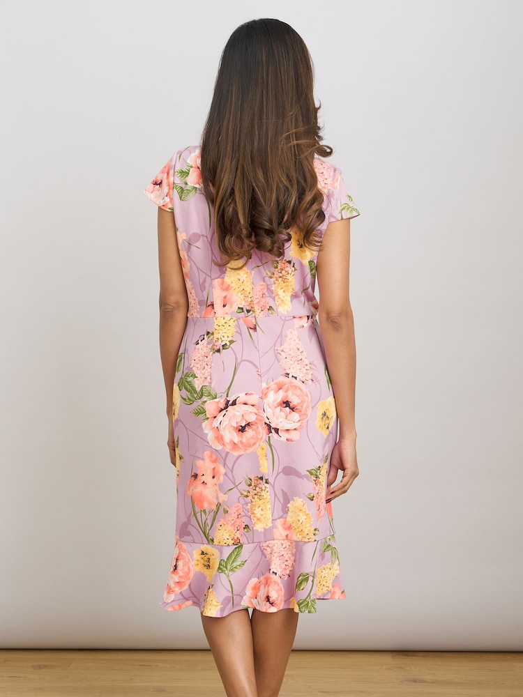 Gina Bacconi Pink Marlena Cap Sleeve Ruffle Print Dress - Image 2 of 6
