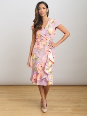 Gina Bacconi Pink Marlena Cap Sleeve Ruffle Print Dress - Image 3 of 6