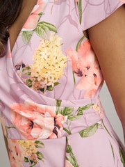 Gina Bacconi Pink Marlena Cap Sleeve Ruffle Print Dress - Image 4 of 6