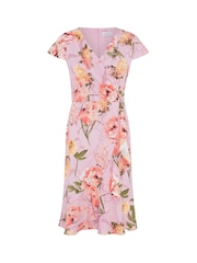 Gina Bacconi Pink Marlena Cap Sleeve Ruffle Print Dress - Image 6 of 6