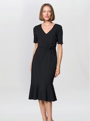 Gina Bacconi Black Kiara V-Neck Twist Midi Dress - Image 1 of 5