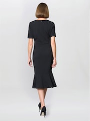 Gina Bacconi Black Kiara V-Neck Twist Midi Dress - Image 2 of 5