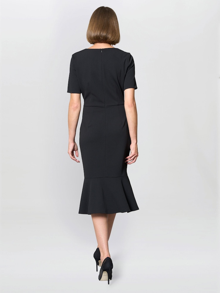 Gina Bacconi Black Kiara V-Neck Twist Midi Dress - Image 2 of 5 Gina Bacconi Black Kiara V-Neck Twist Midi Dress - Image 2 of 5