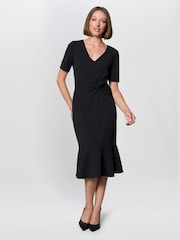 Gina Bacconi Black Kiara V-Neck Twist Midi Dress - Image 3 of 5
