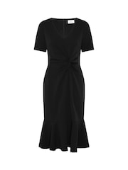 Gina Bacconi Black Kiara V-Neck Twist Midi Dress - Image 5 of 5