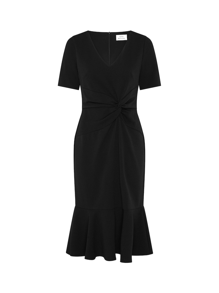Gina Bacconi Black Kiara V-Neck Twist Midi Dress - Image 5 of 5 Gina Bacconi Black Kiara V-Neck Twist Midi Dress - Image 5 of 5