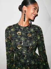 Friends Like These Black Long Sleeve Floral Sequin Mini Dress - Image 2 of 5
