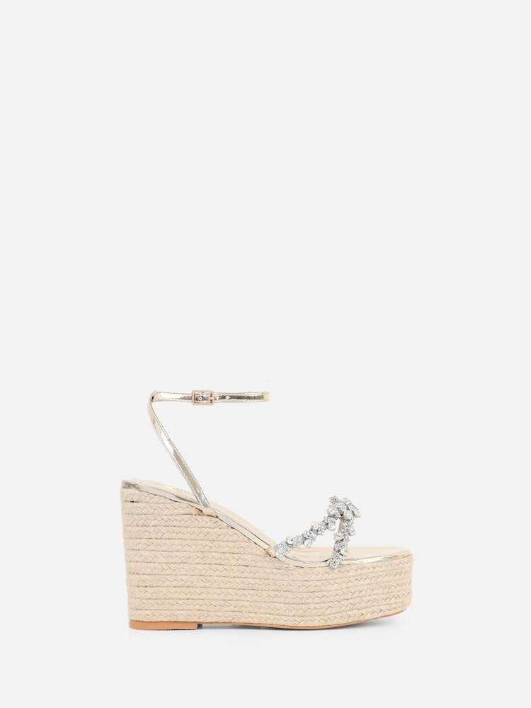 Simmi London Gold Kat Diamante Wedge Heeled Sandals - Image 2 of 4