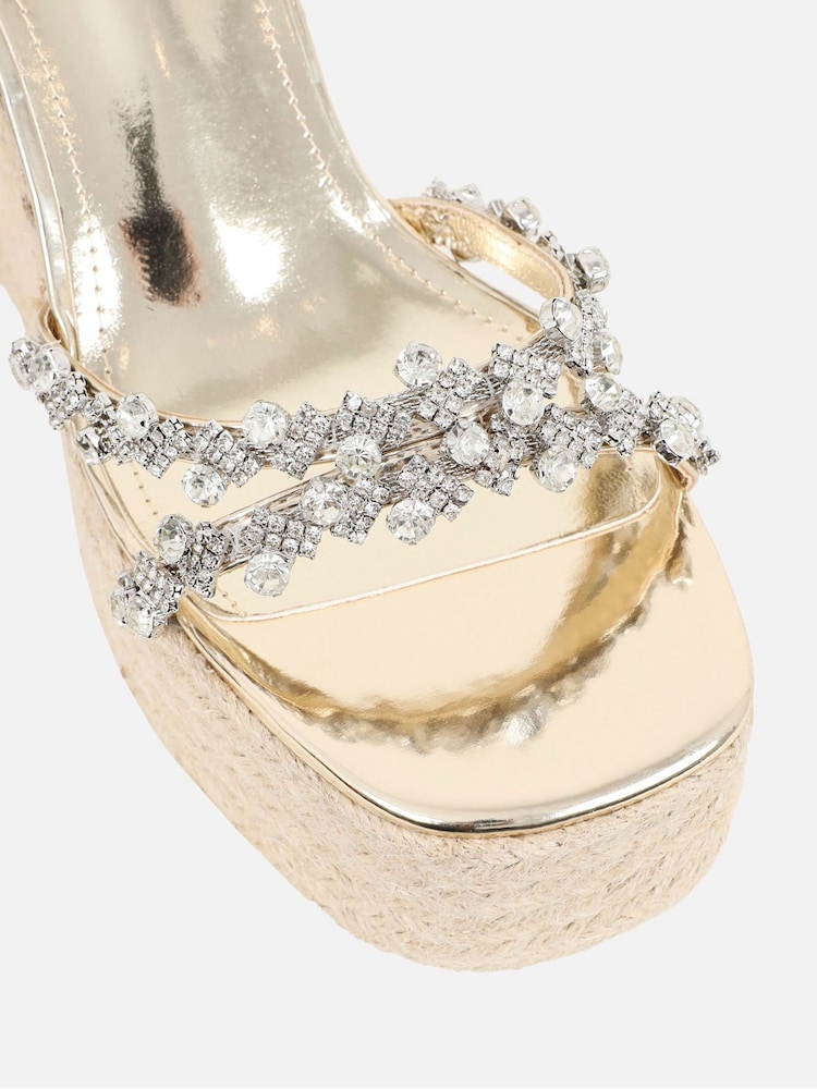 Simmi London Gold Kat Diamante Wedge Heeled Sandals - Image 4 of 4