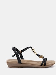 Novo Black Tabby Hardware Detail Padded Footbed Sandals - Image 2 of 6