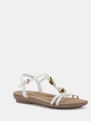 Novo White Wide Fit Tabby Hardware Detail Padded Footbed Sandals - Image 3 of 6