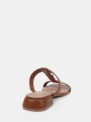 Novo Brown Wide Fit Trinity Hardware Stone Detail Mule Flat Sandals - Image 4 of 6