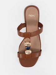 Novo Brown Wide Fit Trinity Hardware Stone Detail Mule Flat Sandals - Image 5 of 6