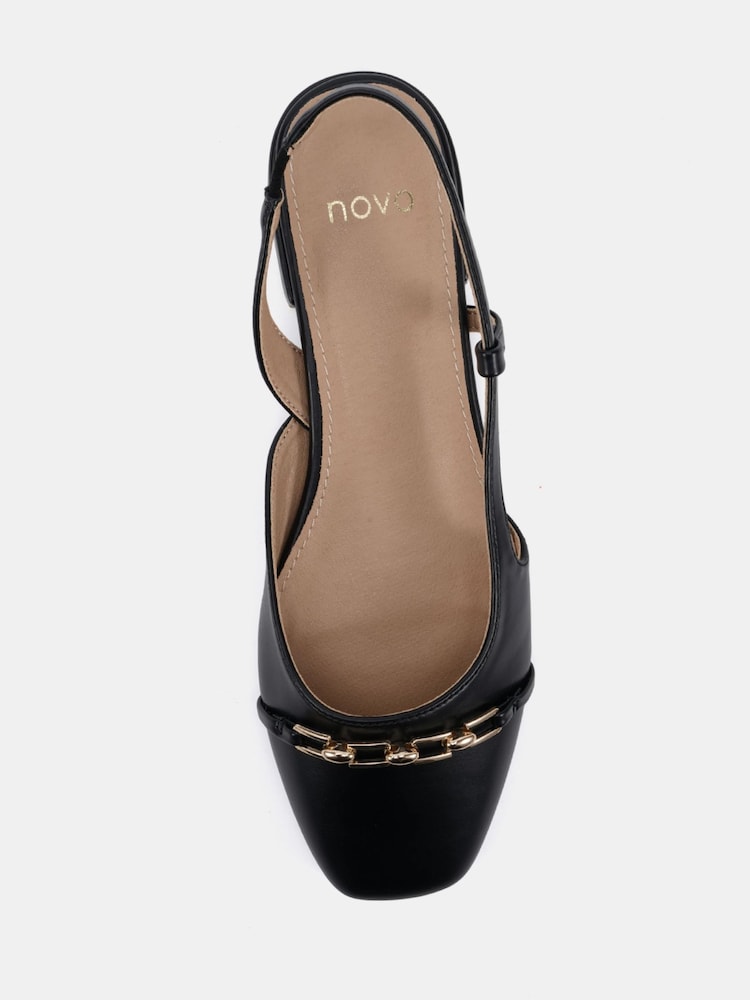 Novo Black Standard Fit Fizz Chain Detail Slingback Flat Shoes - Image 6 of 6 Novo Black Standard Fit Fizz Chain Detail Slingback Flat Shoes - Image 6 of 6