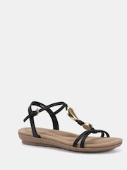 Novo Black Wide Fit Tabby Hardware Detail Padded Footbed Sandals - Image 3 of 6