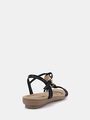 Novo Black Wide Fit Tabby Hardware Detail Padded Footbed Sandals - Image 4 of 6