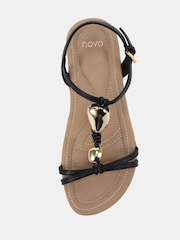 Novo Black Wide Fit Tabby Hardware Detail Padded Footbed Sandals - Image 5 of 6