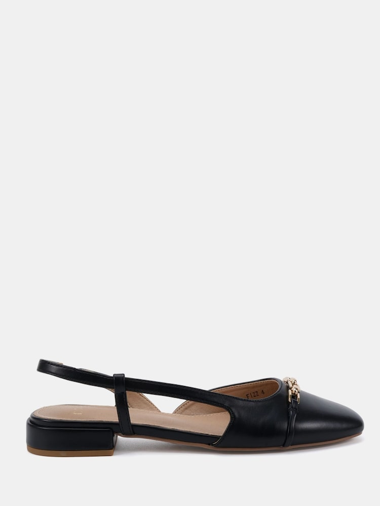 Negro - Novo Wide Fit Fizz Chain Detail Slingback Flat Shoes - Imagen 2 de 6 Negro - Novo Wide Fit Fizz Chain Detail Slingback Flat Shoes - Imagen 2 de 6