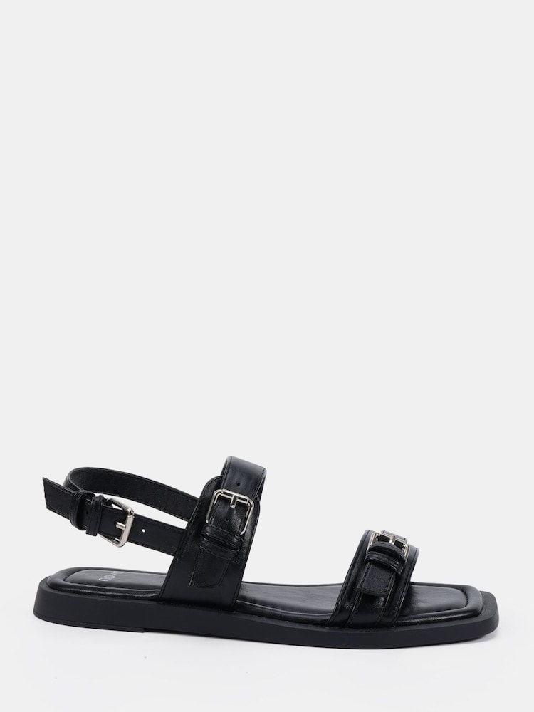 Novo Black Wide Fit Teagan Buckle Detail Double Strap Flat Sandals - Image 2 of 6 Novo Black Wide Fit Teagan Buckle Detail Double Strap Flat Sandals - Image 2 of 6