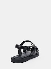 Novo Black Wide Fit Teagan Buckle Detail Double Strap Flat Sandals - Image 4 of 6