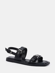 Novo Black Standard Fit Teagan Buckle Detail Double Strap Flat Sandals - Image 3 of 6
