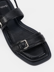 Novo Black Standard Fit Teagan Buckle Detail Double Strap Flat Sandals - Image 5 of 6
