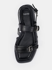 Novo Black Standard Fit Teagan Buckle Detail Double Strap Flat Sandals - Image 6 of 6