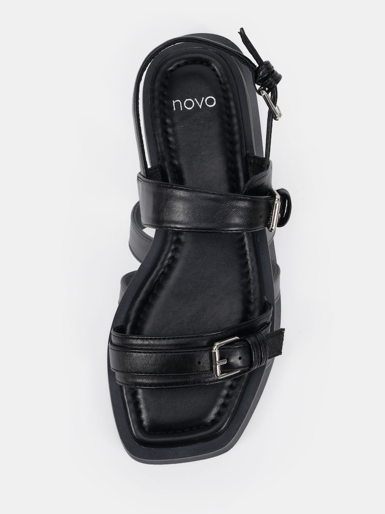 Novo Black Standard Fit Teagan Buckle Detail Double Strap Flat Sandals - Image 6 of 6