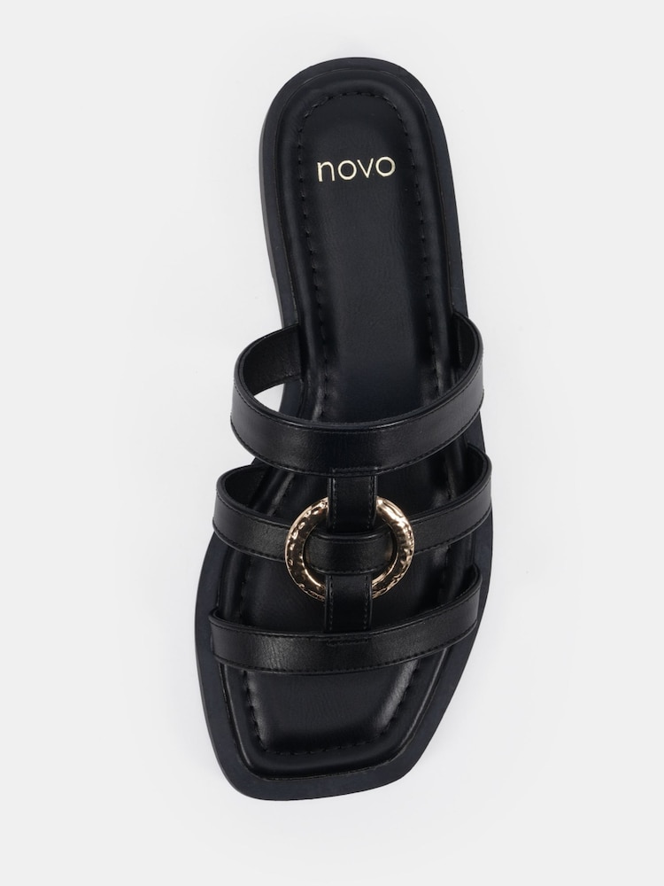 Novo Black Standard Fit Talia Ring Hardware Detail Strappy Mule Sandals - Image 6 of 6 Novo Black Standard Fit Talia Ring Hardware Detail Strappy Mule Sandals - Image 6 of 6