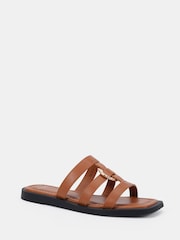 Novo Brown Standard Fit Talia Ring Hardware Detail Strappy Mule Sandals - Image 3 of 6