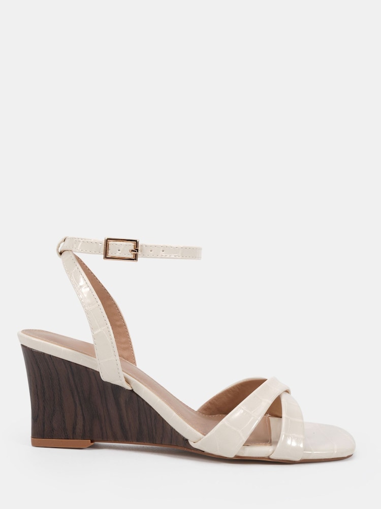 Novo White Standard Fit Bexley Cross Front Ankle Strap Wedge Sandals - Image 2 of 6