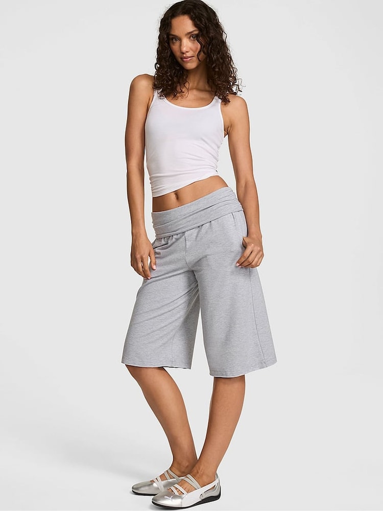 Victoria's Secret PINK Medium Heather Grey Cotton Foldover Long Shorts - Image 1 of 2