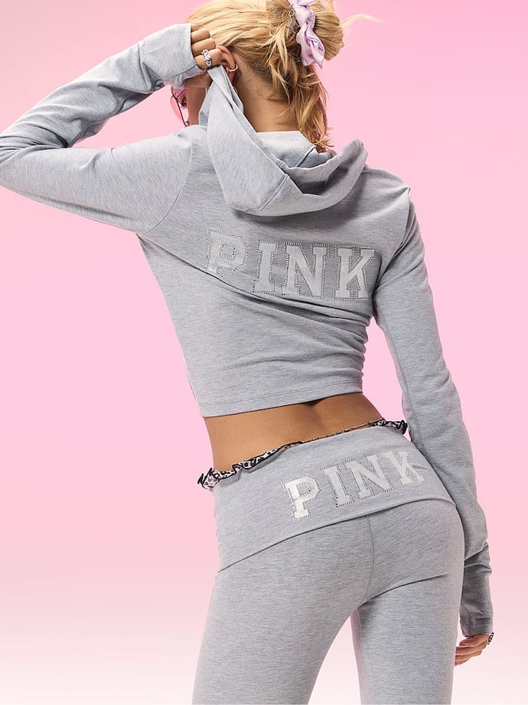 Victoria's Secret PINK Medium Heather Grey Shine Foldover Leggings - Image 3 of 3