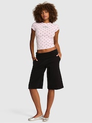 Victoria's Secret PINK Black Cotton Foldover Long Shorts - Image 1 of 2