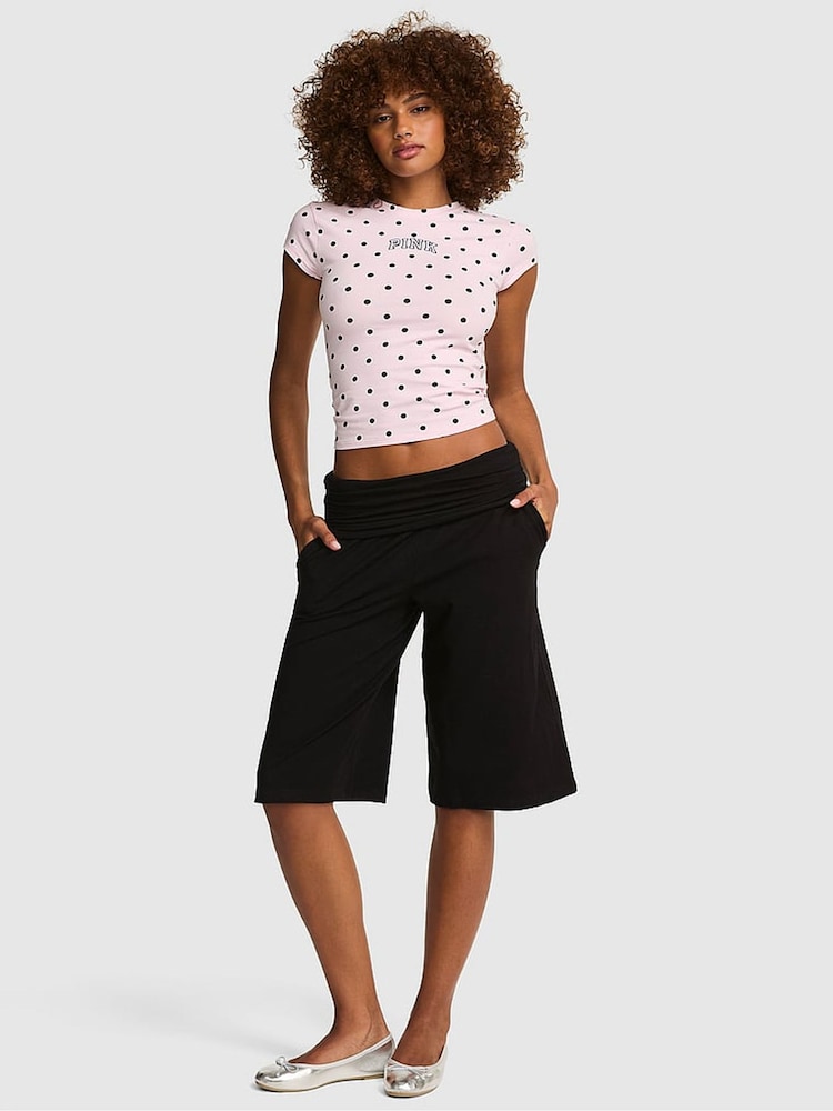 Victoria's Secret PINK Black Cotton Foldover Long Shorts - Image 1 of 2