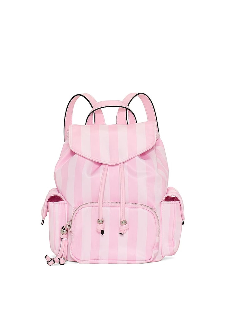 Victoria's Secret Iconic Stripe Pink Mini Flap Backpack - Image 1 of 2