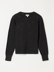 Svart - FatFace Knitted Sequin Sparkle Frill Cuff Jumper - Bild 6 av 6