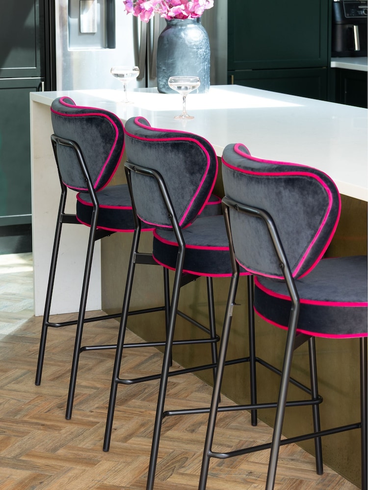 Rockett St George Charcoal Grey Signature Velvet Perfect Fixed Height Bar Stool - Image 1 of 7 Rockett St George Charcoal Grey Signature Velvet Perfect Fixed Height Bar Stool - Image 1 of 7