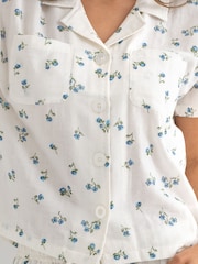 Pour Moi White/Blue Woven Double Cloth Revere Collar Shirt and Cropped Pyjamas Set - Image 3 of 4