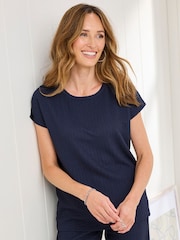 Cotton Traders Blue Textured Jersey Top - Image 2 of 3