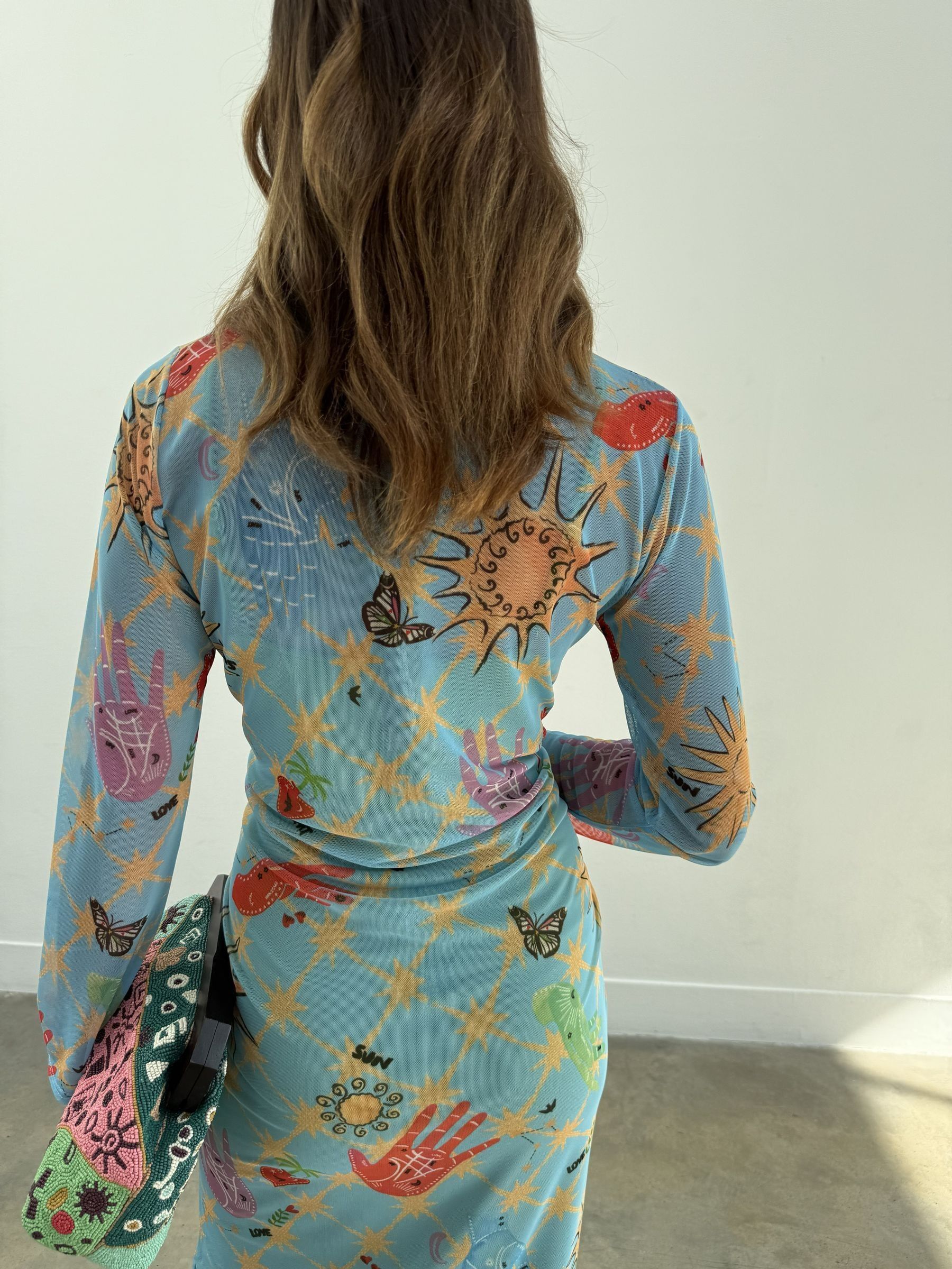 celestial mesh dress Elise Celestial Print Mesh Midaxi Dress