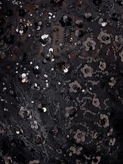 Friends Like These Black Curve Floral Sequin Belted Long Sleeve Jumpsuit - Image 6 of 6