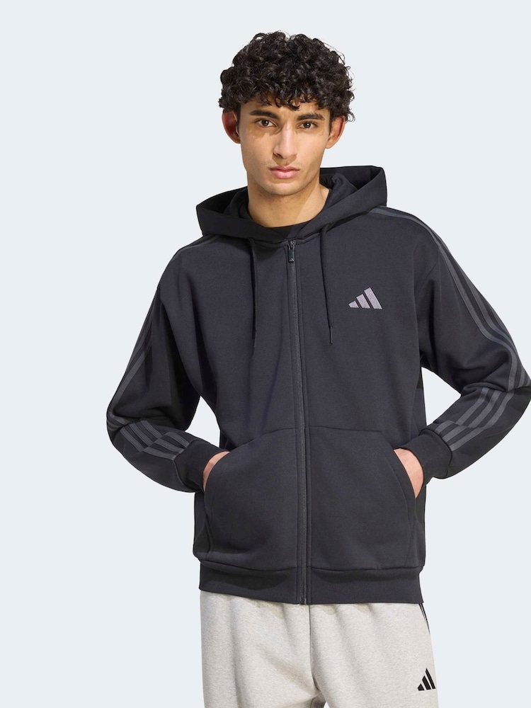 Svart - adidas Essentials 3-Stripes Fleece Full-Zip Hoodie - Bild 1 av 6