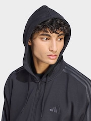 Svart - adidas Essentials 3-Stripes Fleece Full-Zip Hoodie - Bild 4 av 6