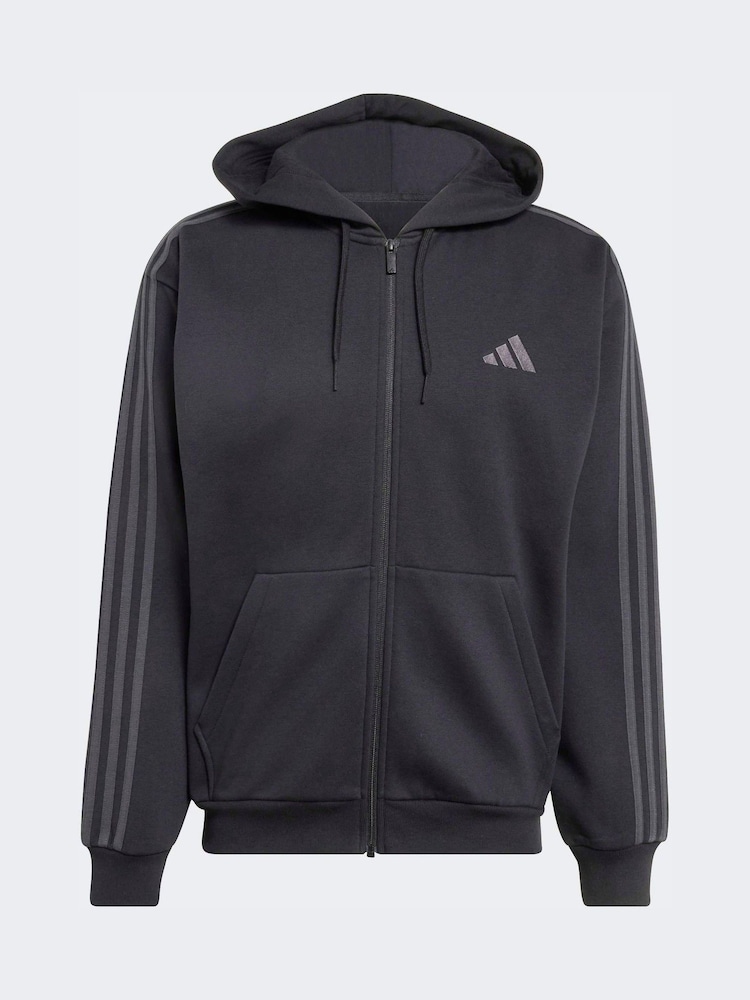 Svart - adidas Essentials 3-Stripes Fleece Full-Zip Hoodie - Bild 6 av 6