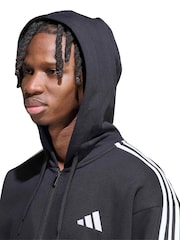 Svart/Vit - adidas Essentials 3-Stripes Fleece Full-Zip Hoodie - Bild 5 av 6