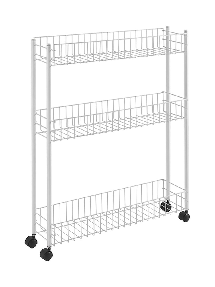 metaltex White Fino Extra Slim 3 Tier Storage Rolling Cart - Image 2 of 5