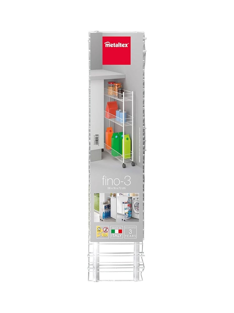 metaltex White Fino Extra Slim 3 Tier Storage Rolling Cart - Image 5 of 5